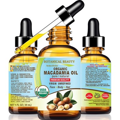 Organic MACADAMIA OIL 100% Pure Natural VIRGIN UNREFINED Cold-Pressed Carrier...