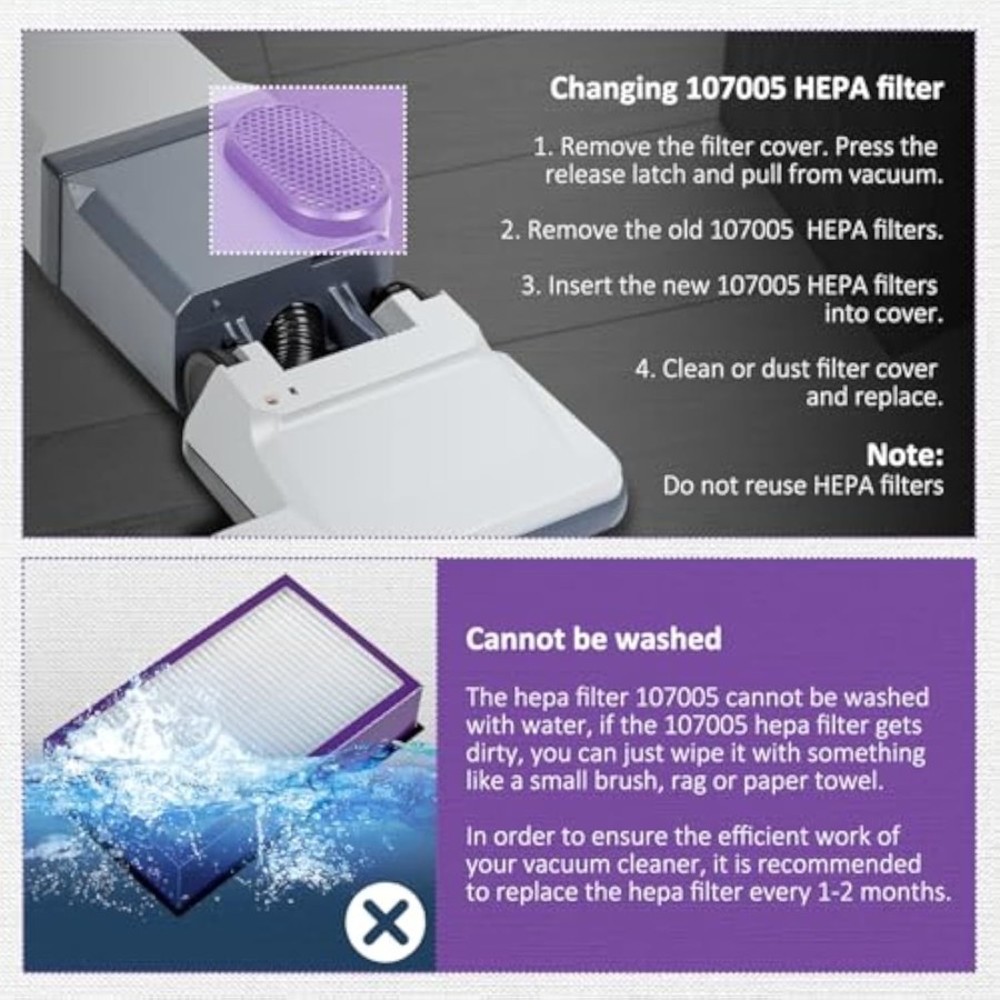 2 Pack Replacement 107005 Upright & Half Vacuum Cleaner HEPA Filter fo