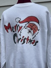 Vtg Lee Heavyweight White Merry Christmas Santa Sweatshirt XLarge XL