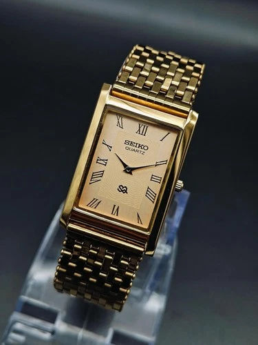Vintage Seiko Slim Tank Quartz Analog Wrist Watch Gold Plated Watch Rectangle