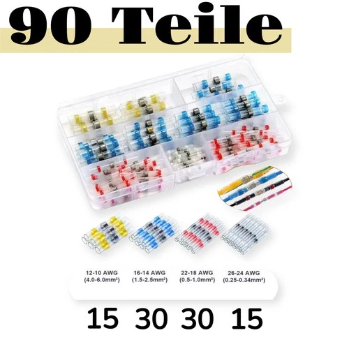 ✅ Lötverbinder 90 Teile Sortiment Set für Industrie Elektrik KFZ LKW AUTO Box 1