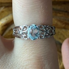 Natural Aquamarine Sterling Silver Ring Size 8