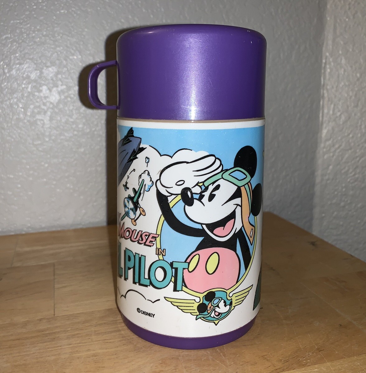 Walt Disney Mickey Mouse The Mail Pilot Aladdin Vintage oz Thermos Purple