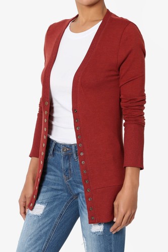 Women's Classic Snap Button Front V-Neck Long Sleeve Cute Knit Sweater Cardigan - Picture 41 of 152