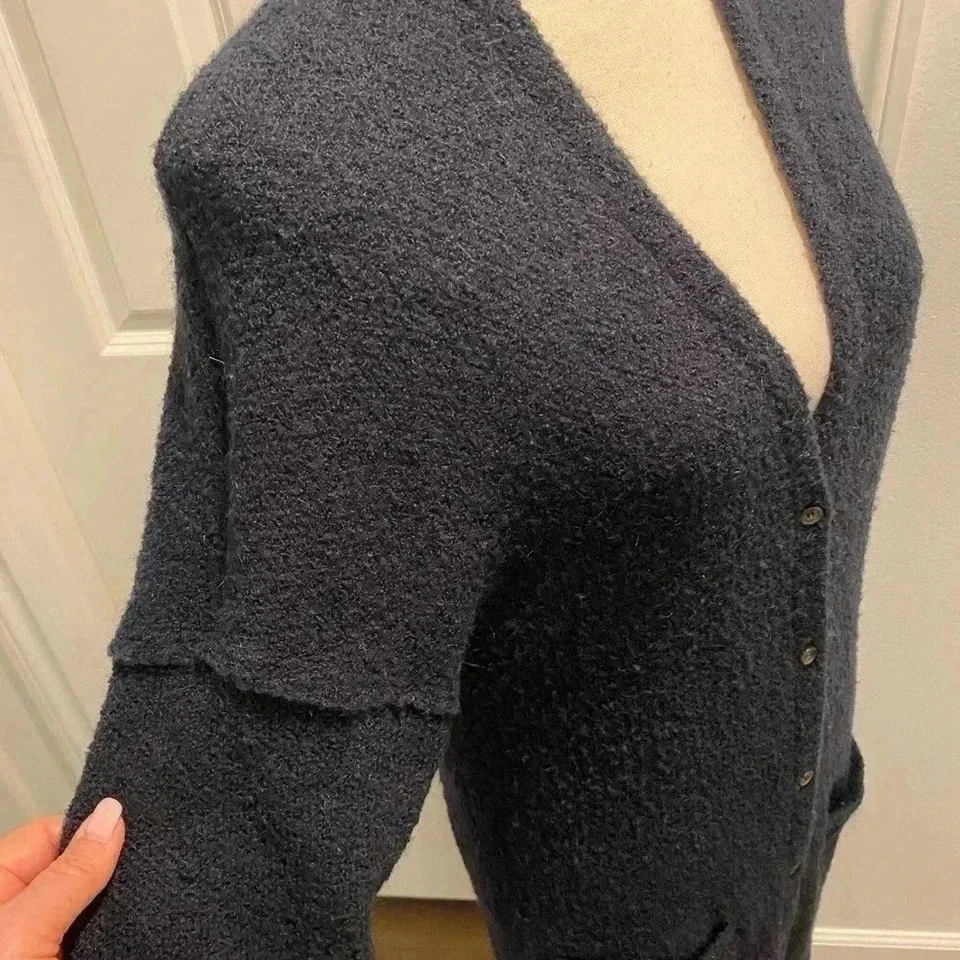 Three Dots Womens Long Black Cardigan buttons acrylic poly mohair wool blend M - Image 2 of 4