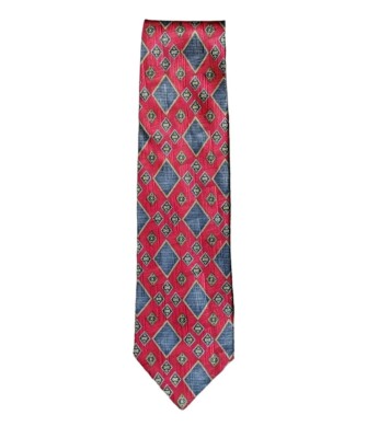 Pierre Balmain Men's Silk Tie Red Hand Sewn Woven Classic Geometric Necktie