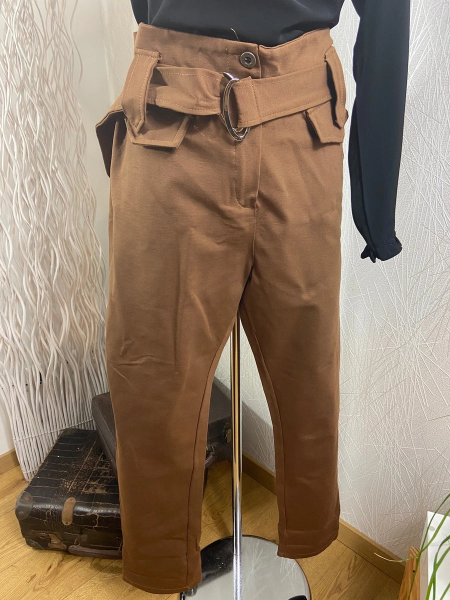 Pantalon brun coupe mom taille haute elastique C Melodie 44 eBay
