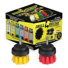 Drill Brush Drill Driven Indoor / Outdoor Brush Set - Shower Door Tracks - Deck