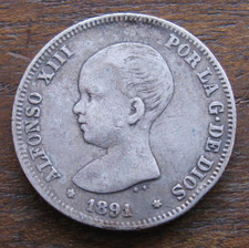 ZALDI2010 . ALFONSO XIII , 2 PESETAS DE 1891 . PLATA . ESCASA