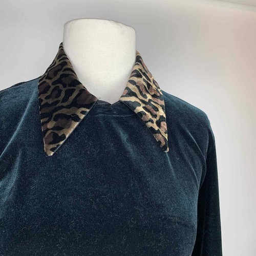 VINTAGE Rabbit Designs schwarzes Samtkleid Leopardenkragen Bündchen 90er Retro - 6 - Bild 2 von 8