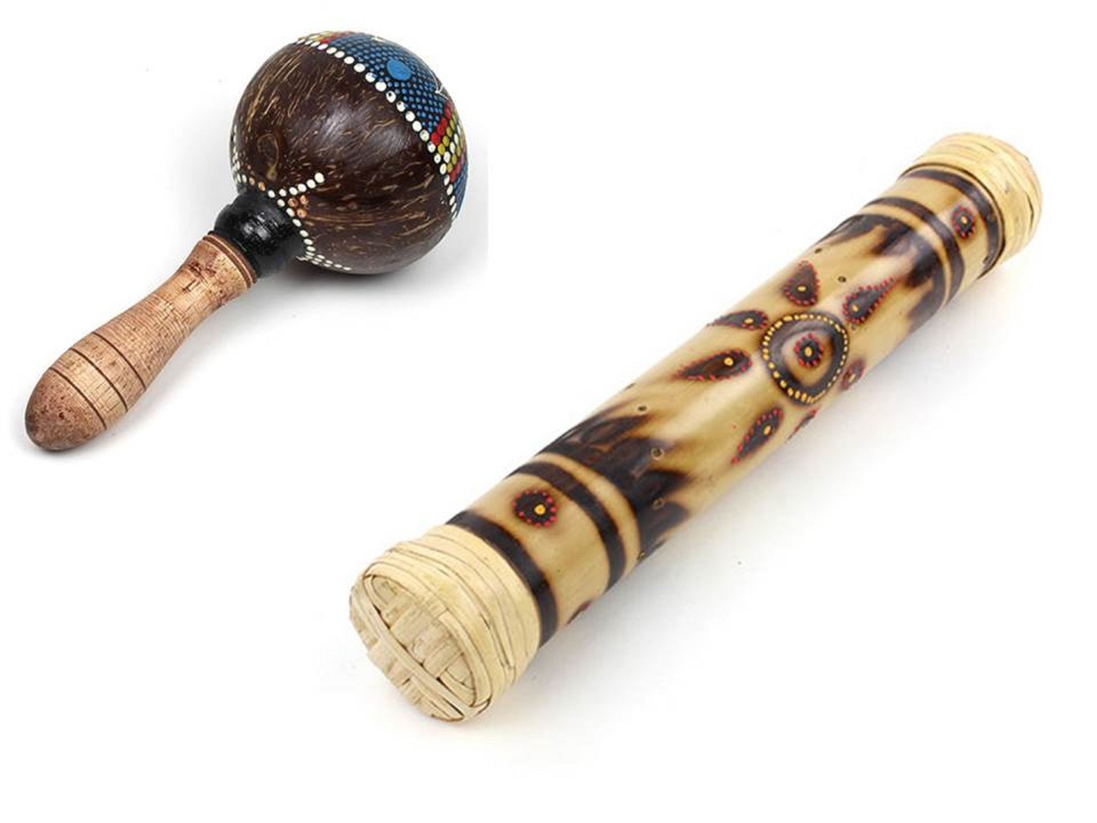 Fair Trade Rainstick Shaker, Plain or painted coconut moraccas Maracas