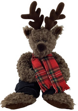Russ Berrie  Co Buck Reindeer Plush Stuffed Animal Brown Curly Hair Scarf 19  