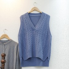 Cavo Lavorato a Maglia Donna Maglione Gilet Girovita Guilt Stile Preppy senza