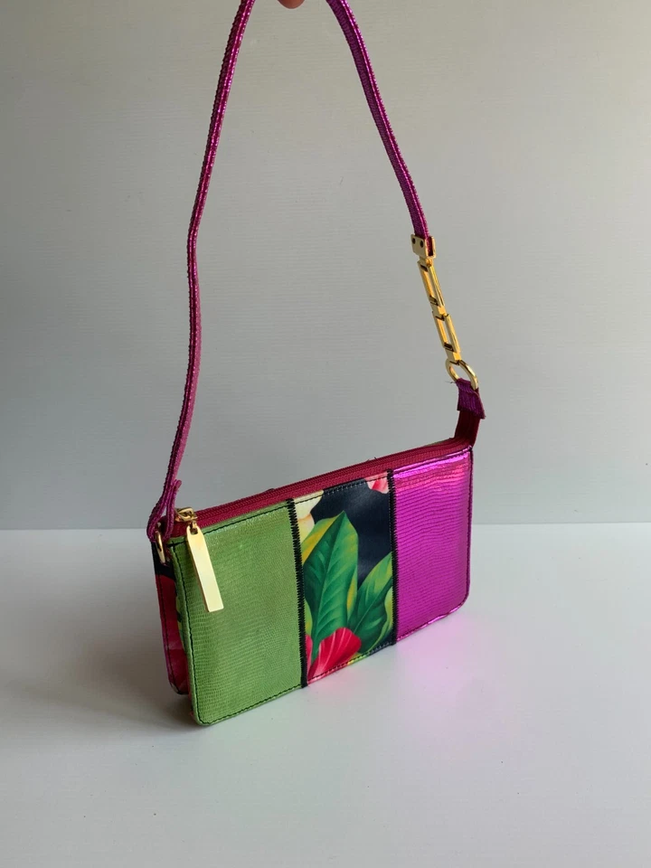 Beverly Feldman shoulder hand bag VGC VTG 90s Y2K vintage metallic pink green - Image 2 of 4