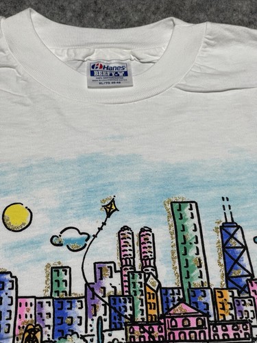 VINTAGE CHICAGO Cityscape Glitter Lake 1990 White Single Stitch L-XL Hanes Shirt - Picture 4 of 14
