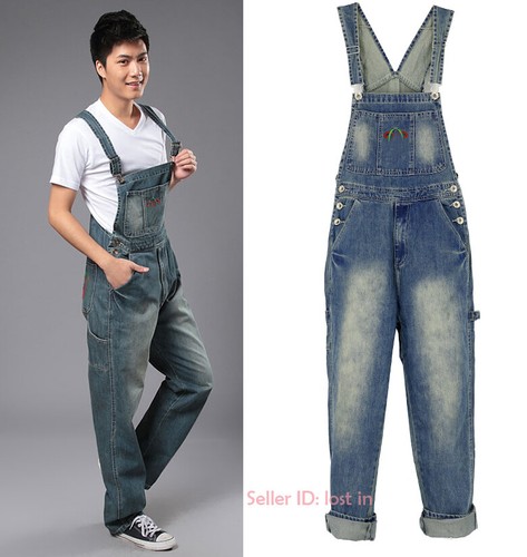 Mens Denim Overalls Bib Pant Dungarees 
