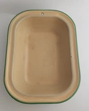 Vintage Enamelware Cream Green Dish pan serving tray utility kitchen rectangle 