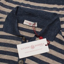 Luciano Barbera NWT Long Sleeve Polo Shirt Size 50 US M in Blue  Tan Stripes