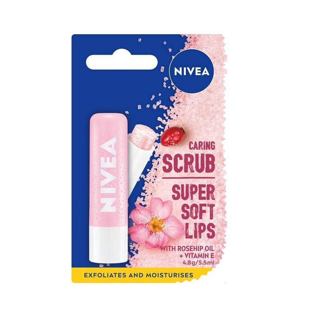 NIVEA Caring Scrub Super Soft Lips Lipstick Lipbalm 4,8 g/5,5 ml - Confezione...