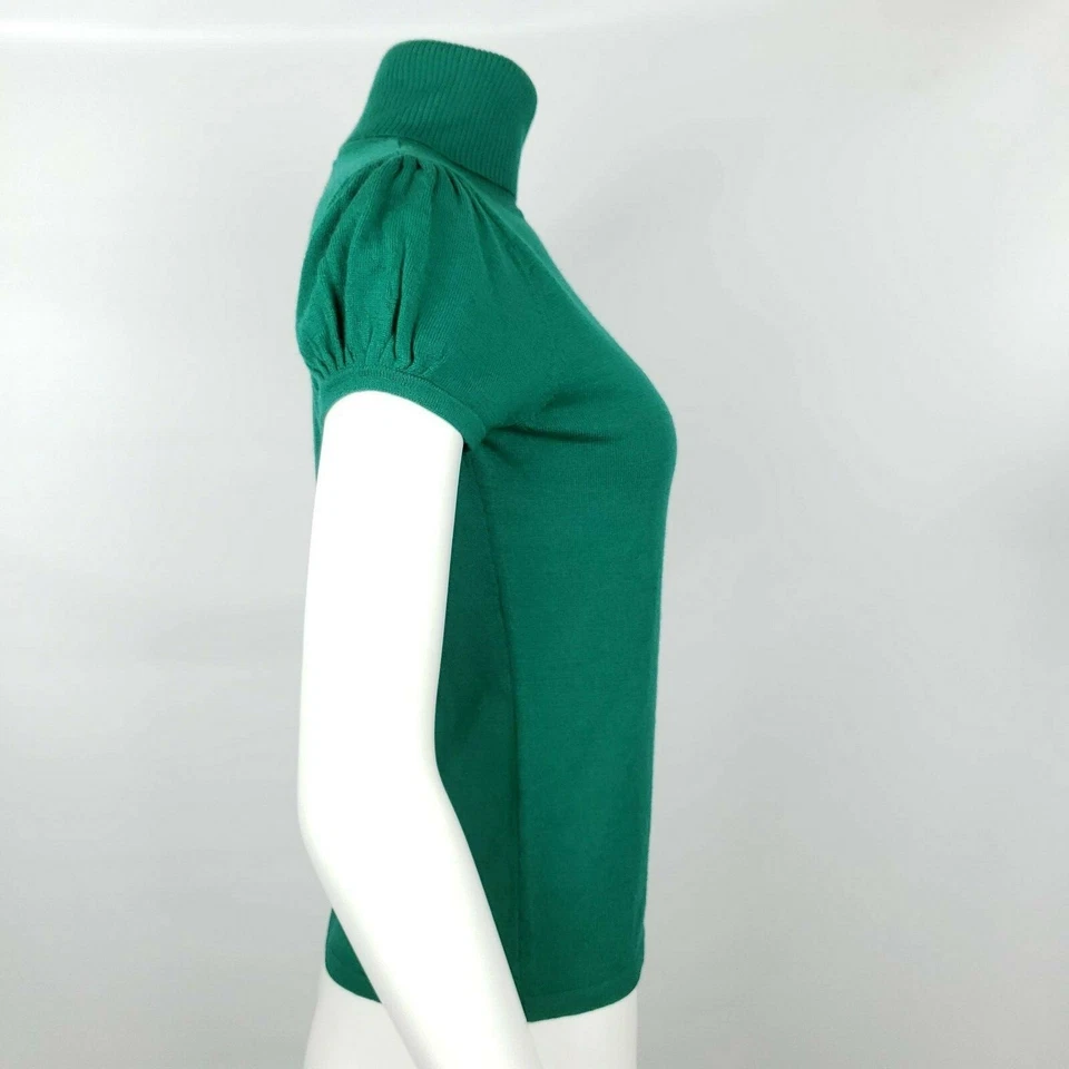 New Mercer & Madison Green Merino Wool Sweater Jumper S Turtleneck Short Sleeve - Image 2 of 4