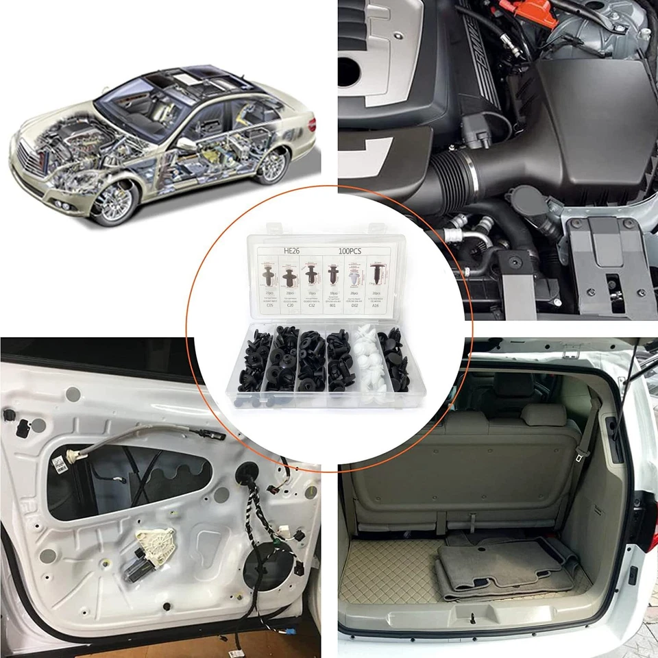 100 Piezas Clips de Parachoques Retenedor Remache Guardabarros Borde Coche Auto Push Pin PANEL DE SUJECIÓN Foto 4 de 4