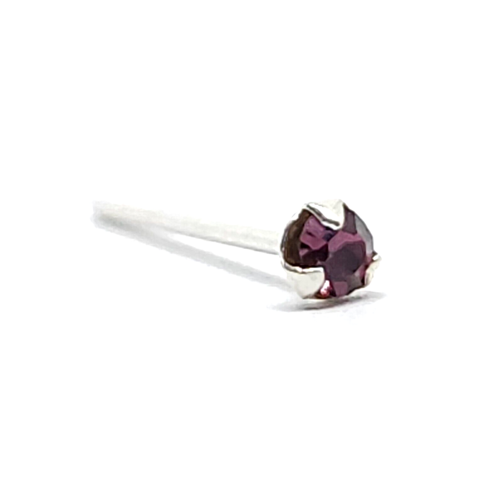 Nose Stud Tiny Amethyst Tri Claw Gemstone Set 22g (0.6mm) 925 Silver L Bendable