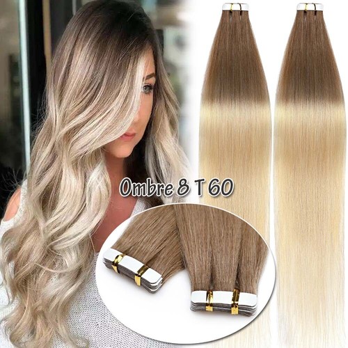 Cyan White #CYW Tape In Remy Human Hair Extensions Real Skin Weft Thick Balayage - Picture 67 of 70