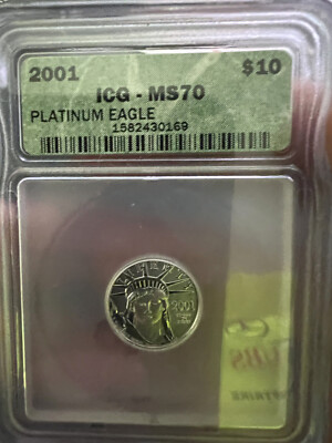 2001 ICG MS70 | 1/10 oz PLAT. - US Statue of Liberty Eagle $10