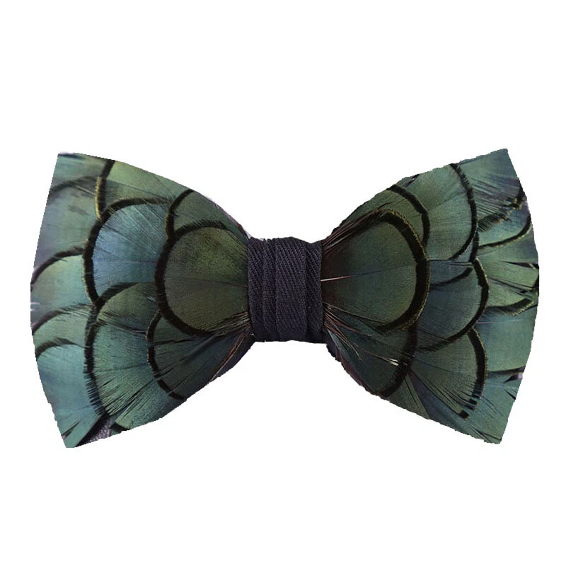 Corbata Pluma Pajarita Exquisita Hecha a Mano Broche Prendedor Verde Azul Lazo Fiesta Foto 4 de 4