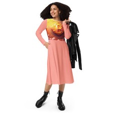 All-over print long sleeve midi dress