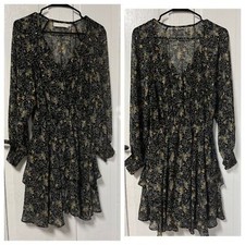 Astr The  Label Black mustard floral Long sleeve tiered dress size medium