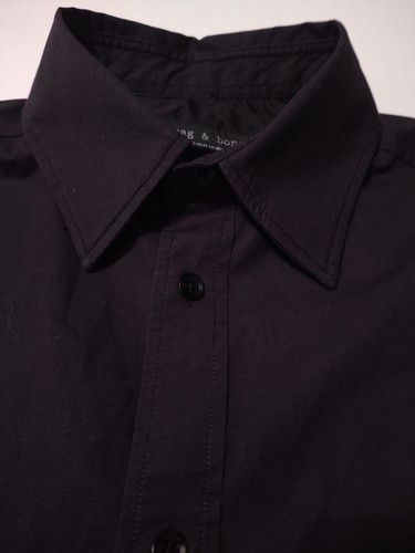 RAG & BONE Men's Button Front Cotton/Spandex (S) Solid Black Long Sleeve Shirt - Picture 2 of 7