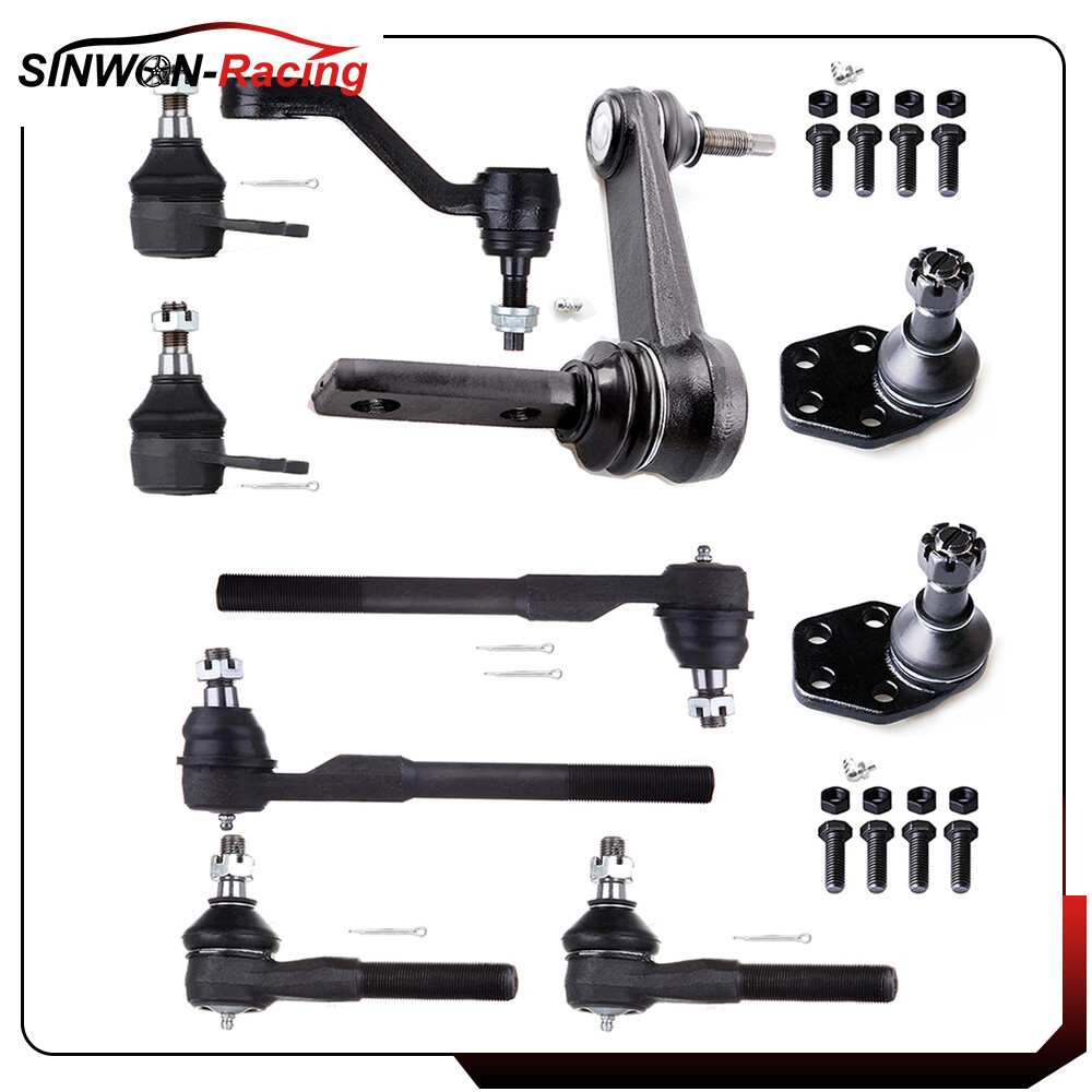 10 Pcs Suspension Front Upper Ball Joints Inner & Outer Tie Rod Ends Pitman Arm Idler Arm Kit for 2WD Models