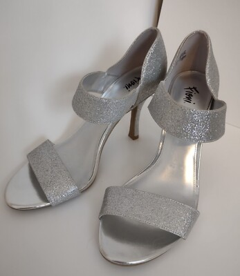 Silver Sparkle Women's High Heel Strap Formal Dress Shoes Prom Wedding  EUC