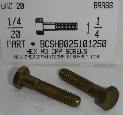 1/4-20x1-1/4 Hex Head Cap Screws Solid Brass (5)