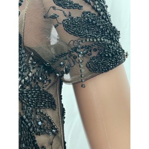 David Meister Long Sheath Black Applique Illusion Beaded Gown, sz 2, Intricate - Picture 15 of 21