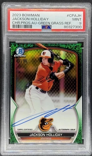 2023 Bowman Chrome Jackson Holliday Auto Green Grass Ref #CPAJH #37/99 PSA 9