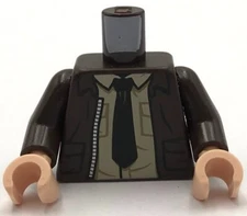 Lego New Minifigure Dark Brown Torso Open Jacket w/ Pockets Silver Zipper Part