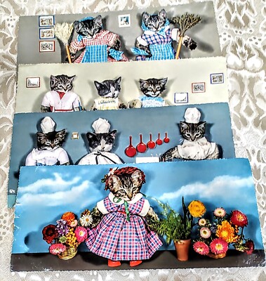 VINTAGE  SET 4 KRUGER CUTE CAT POSTCARDS