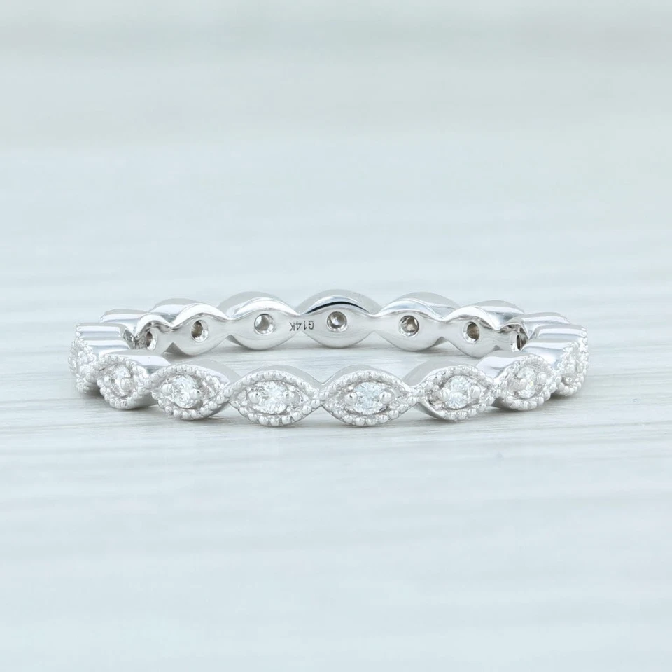 Novo anel de casamento empilhável 0,16 ctw diamante eternidade ouro branco 14k tamanho 6,5 - Imagem 3 de 4