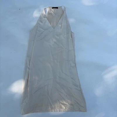 The Row Womens Cream V-Neck Sleeveless Silk Lined Shift Dress Size L Made In USA