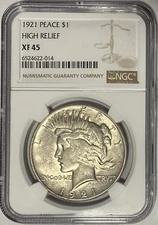 1921 Peace Dollar High Relief NGC XF45 ‼️KEY DATE & STILL HAS LUSTER‼️