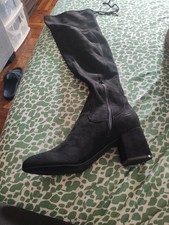 Black Suede Over-the-Knee Boots with Block Heel and Side Zipper