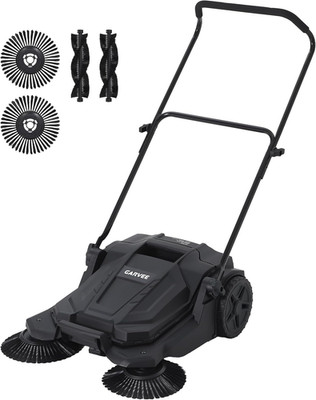 Walk-Behind Hand Push Floor Sweeper, 25.6 in Sweeping Width Manual Non-Electric,