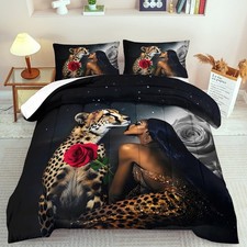 Rose Comforter Set Queen Leopard Bed Set Leopard Print Comforter for Girl Che...