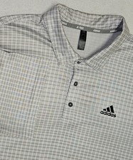 Adidas Golf Men's Large Ultimate365 White Gray Plaid Performance Polo Shirt