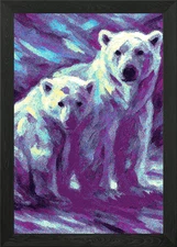 Polar Bears in Purple Hues Framed Wall Art Poster Canvas Print Picture