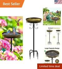 Elegant 35In Antique Golden Metal Bird Bath with Detachable Bowl 5-Prong Base