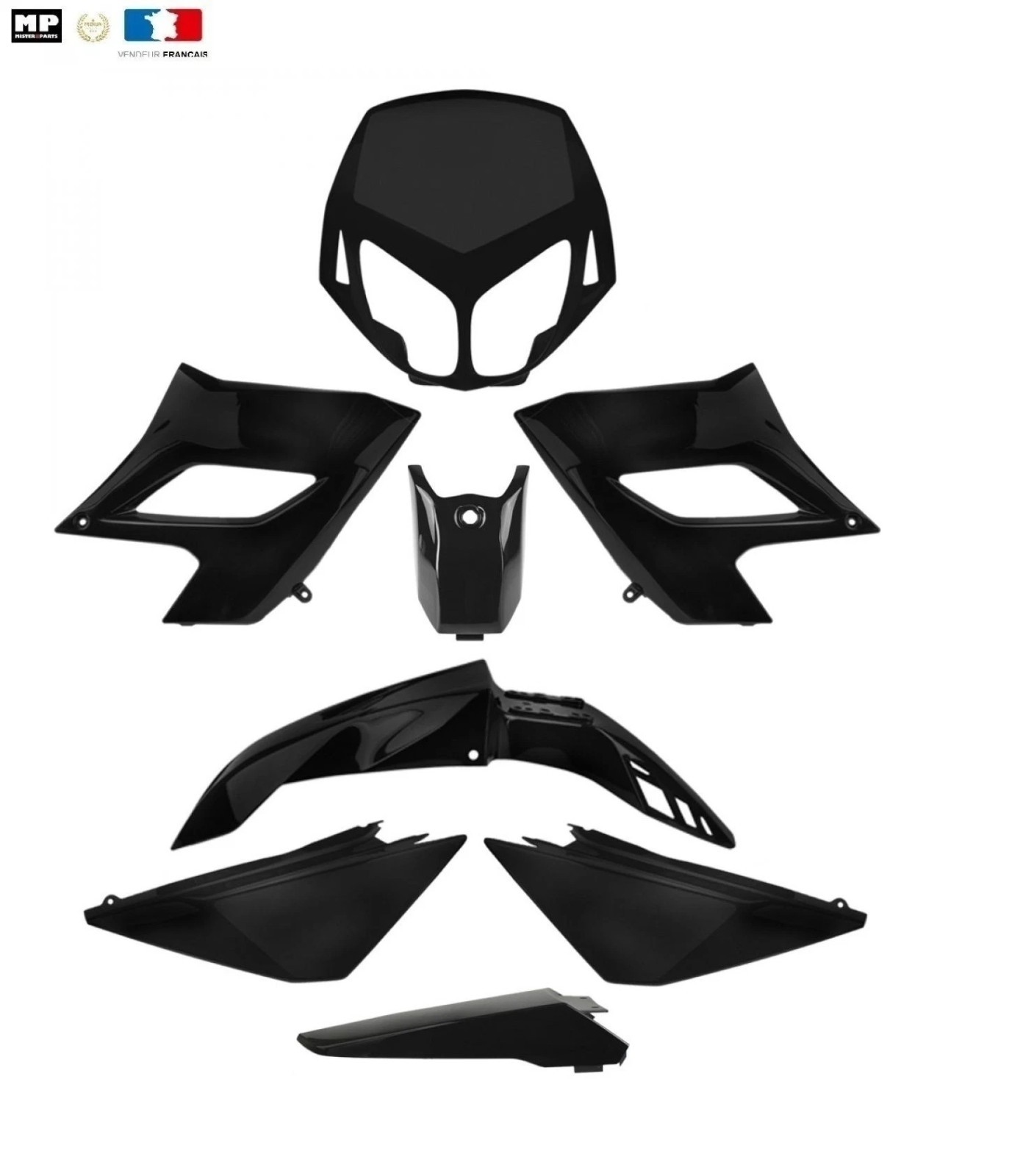 Kit carrosserie Derbi Senda DRD Xtreme 2010-2015 noir 6 pièces pour carénage mécaboîte