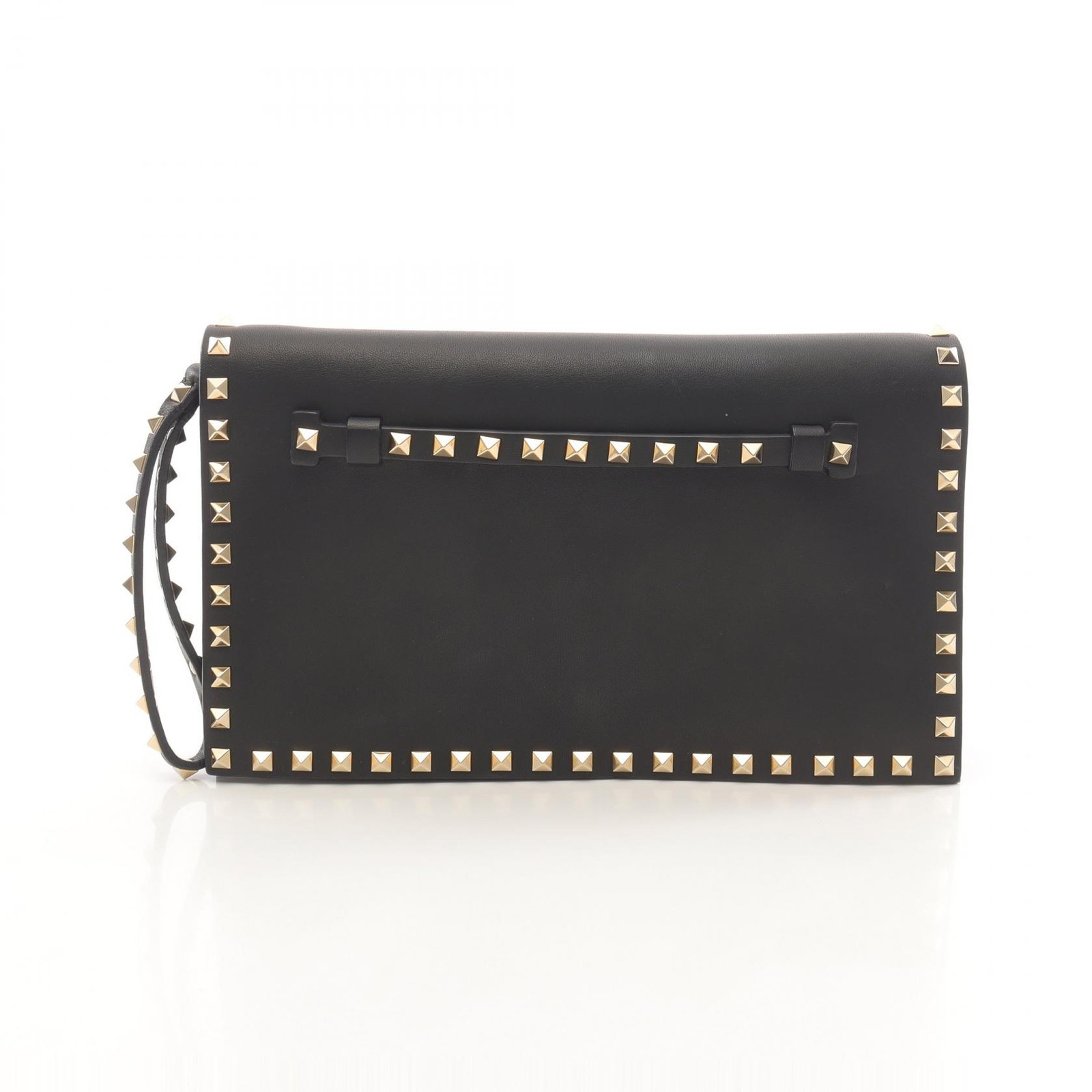 Valentino Garavani Rockstuds Business clutch bag leather Black Used Women